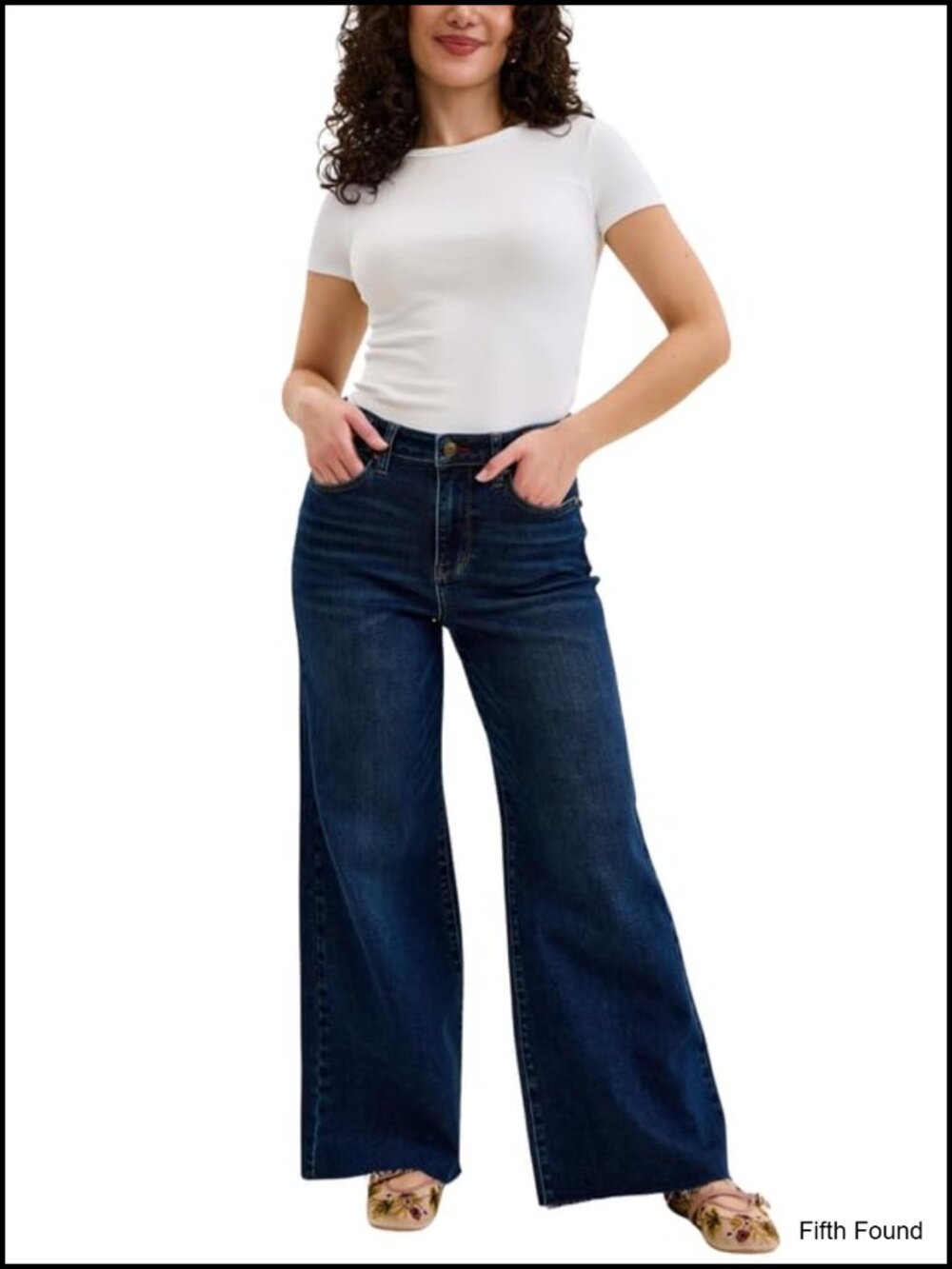 Judy Blue High Waist Wide Leg Jeans Adjustable Waist Raw Hem Petite 29" Inseam